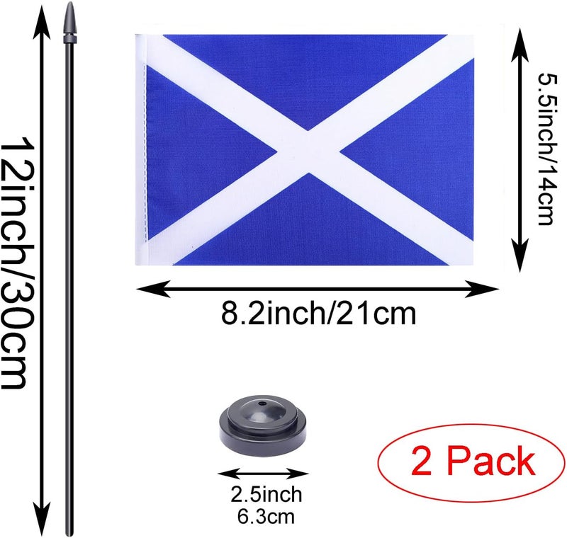 WXTWK 2 Pack Scotland Flag Scotland Deluxe Desk Flag Set - Mini Small Scot Table Office Flags with Black 12" Solid Pole Stand Base Classroom Meeting Desktop Decorations - Image 2